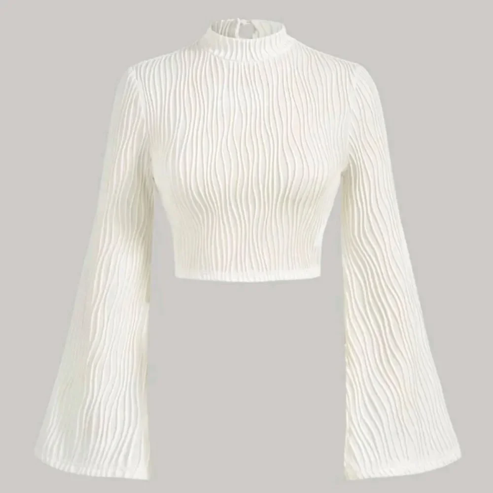 Ivory Mock Neck Key Hole Crop Top - Picture 2 of 5